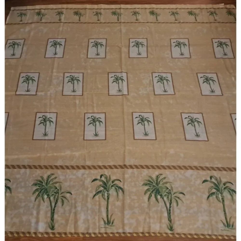 Palm Tree Fabric Shower Curtain W Fabric & Plastic Rings Beige Tropical Beach